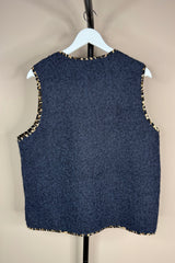 Leopard Trim Gilet Navy