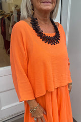 Orange Double Layer Two Piece Strappy Dress