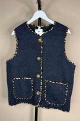 Leopard Trim Gilet Navy