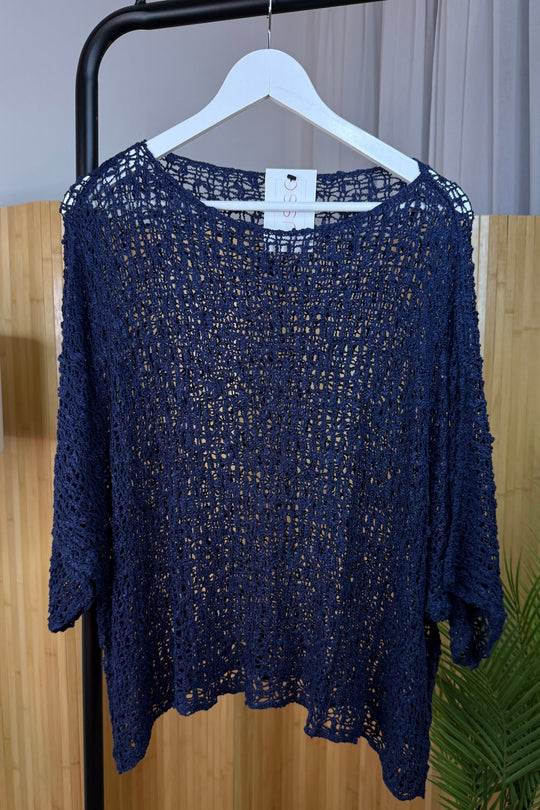 Navy Popcorn Poncho Top