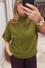 Olive Green Anna Short Sleeve High Neck Jumper