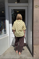 Butter Yellow and Brown Polkadot Cowl Neck Top