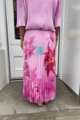 Baby Pink Floral Vneck Printed Maxi Plisse Dress