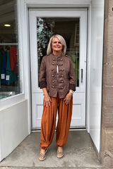 Carrie Chocolate Brown Military Suedette Jacket