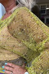 Lime Green Mesh Cardigan Wooden Button Detail