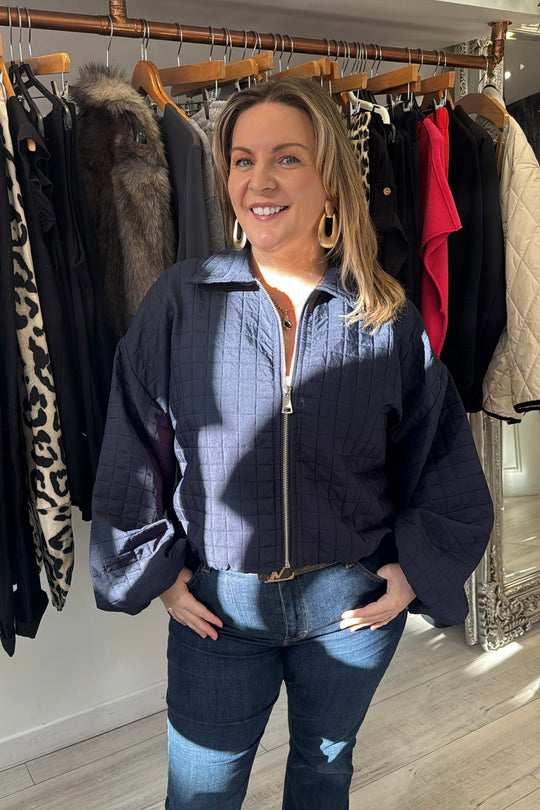 Navy Blue Squared Padded Bomber Jacket
