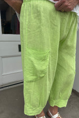 Lime Green Front Pocket Cropped Trousers