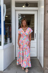 Summer Confetti V-neck Abstract Printed Maxi Dress