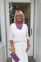 White Plain Vneck Maxi Plisse Dress
