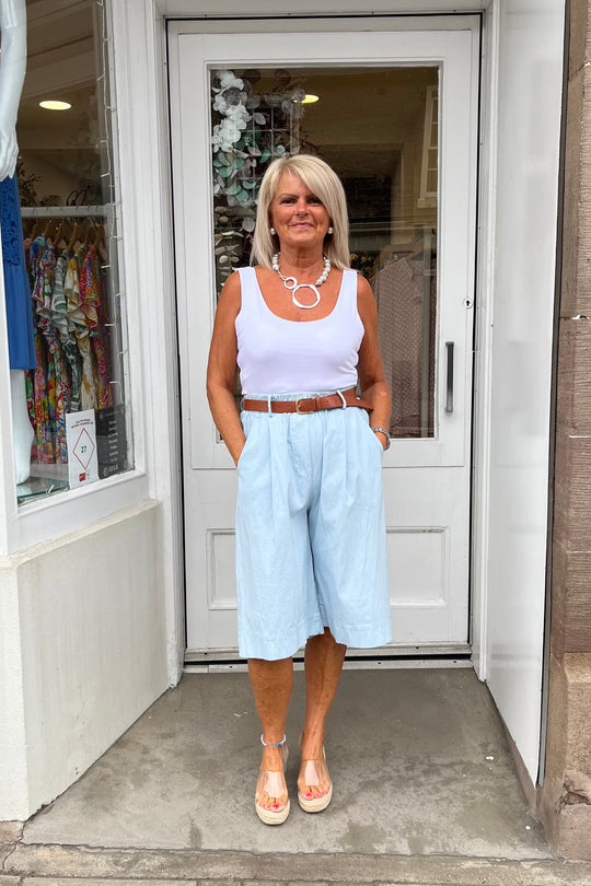 Baby Blue Linen Look Bermuda Shorts
