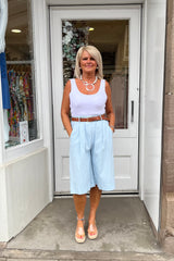 Baby Blue Linen Look Bermuda Shorts