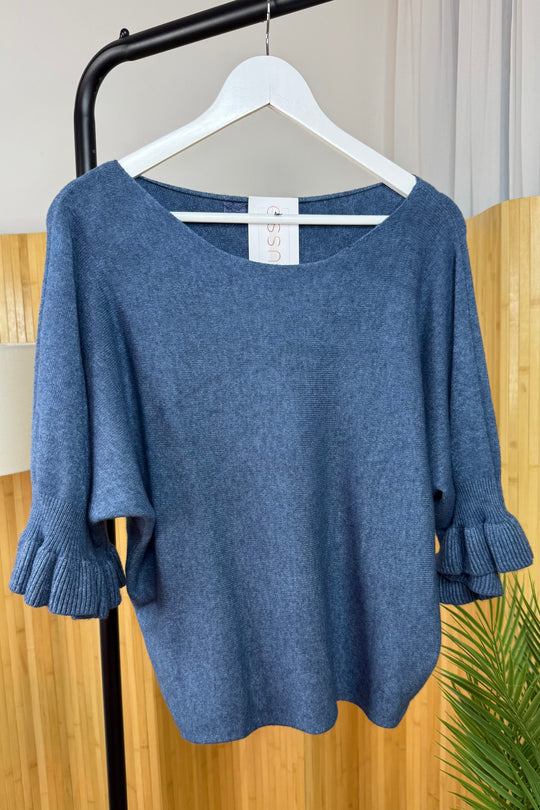 Denim Blue Frill Sleeve Jackie Jumper