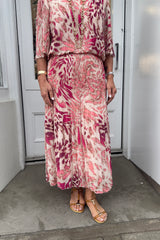 Cerise Pink Leopard Print Round Neck Printed Maxi Plisse Dress