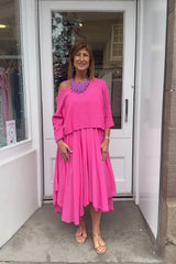 Fuchsia Pink Double Layer Two Piece Strappy Dress