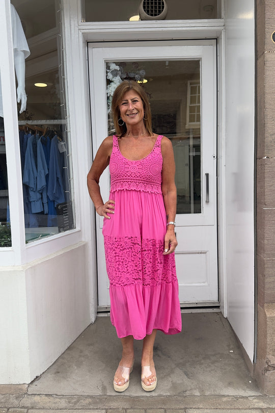 Cerise Pink Crochet Bust Dress