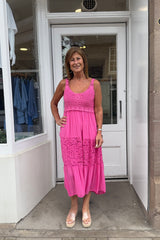 Cerise Pink Crochet Bust Dress