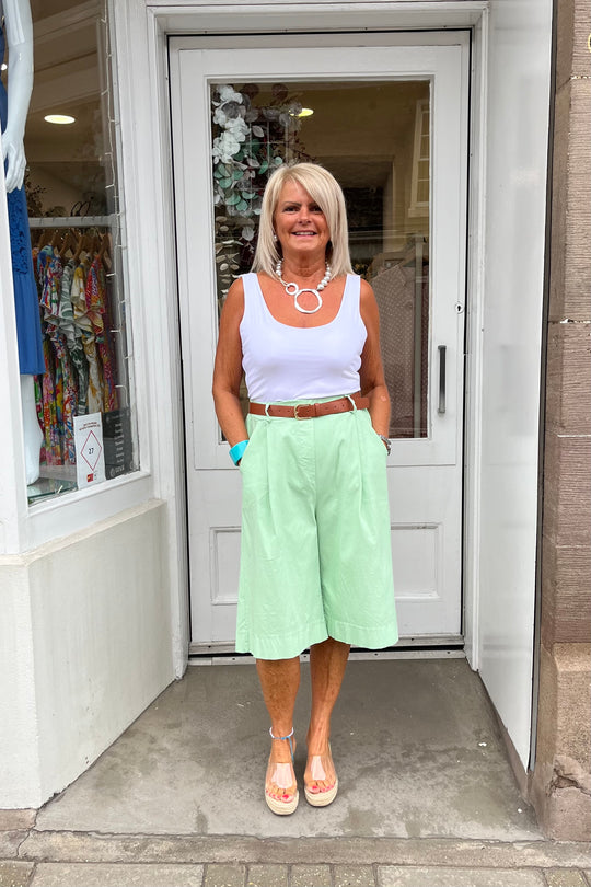 Mint Green Linen Look Bermuda Shorts