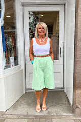 Mint Green Linen Look Bermuda Shorts