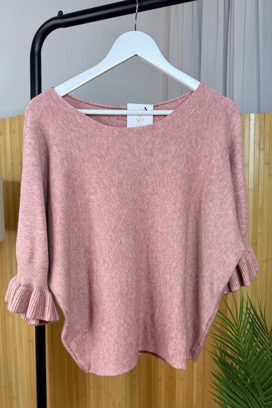 Dusky Pink Frill Sleeve Jackie Jumper