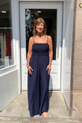 Navy Roxy Beaded Jumpsuit