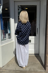 Navy and White Polkadot Cowl Neck Top