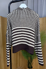 Chocolate Brown And Beige Chunky Balloon Sleeve Cardigan