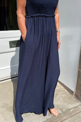 Navy Roxy Beaded Jumpsuit