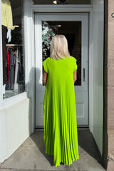 Bright Lime Green Pleated Maxi Dress