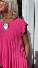 Cerise Pink Plain Pleated Maxi Dress