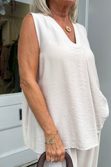 Sand Jay Vneck Sleeveless Top And Trouser Set