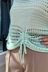 Mint Green Tie Up Crochet Top