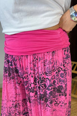 Fuchsia Pink Faded Floral Printed Hareem Trousers