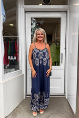 Navy Blue Mabel Flower Detail Jumpsuit