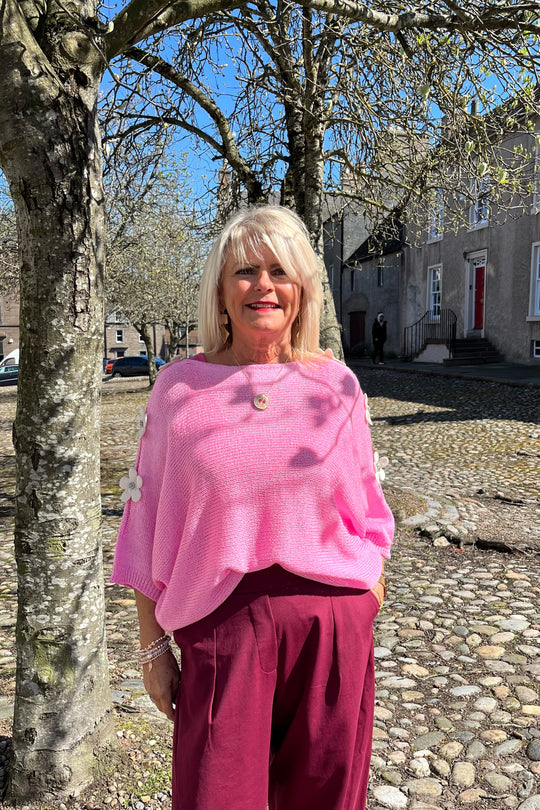 Bubblegum Pink Daisy Fine Knit Jumper