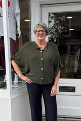 Khaki Green Neave Oversized Ruched Button Cardigan