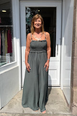 Khaki Green Roxy Beaded Jumpsuit