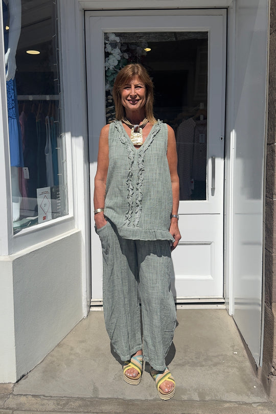Khaki Green Ava Cotton Front Pocket Trousers