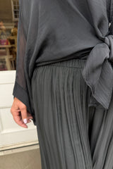 Charcoal Grey Silk Pull On Trousers