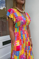 Carnival Mosaic V-neck Abstract Printed Maxi Dress