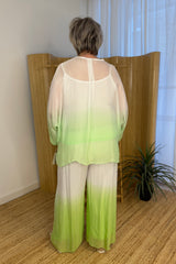 Apple Green Silk Dip Dye Pull On Trousers
