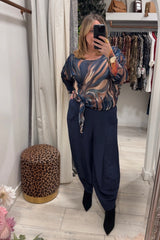 Navy Blue Francine Printed Tie Top