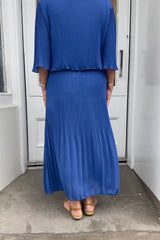 Cobalt Blue Plain Vneck Maxi Plisse Dress