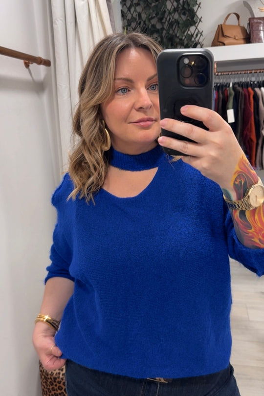 Sandra Cobalt Blue Split Neck Knit