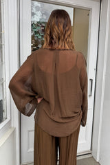Chocolate Brown Silk Button Through Blouse