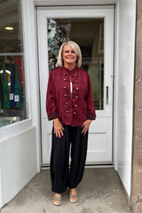 Carrie Burgundy Military Suedette Jacket