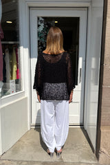 Black Popcorn Poncho Top