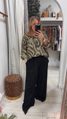 Khaki Green Helen Single Button Tiger Print Top
