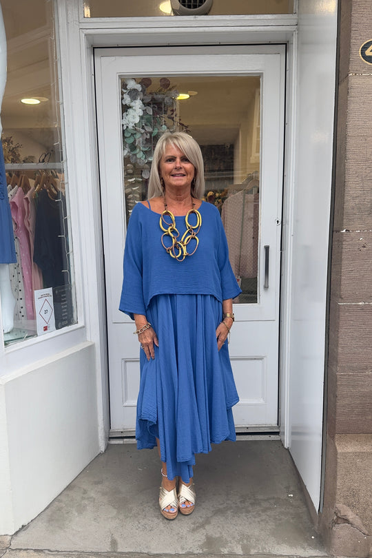 Cobalt Blue Double Layer Two Piece Strappy Dress