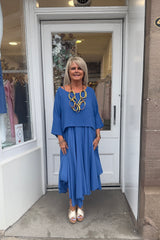 Cobalt Blue Double Layer Two Piece Strappy Dress