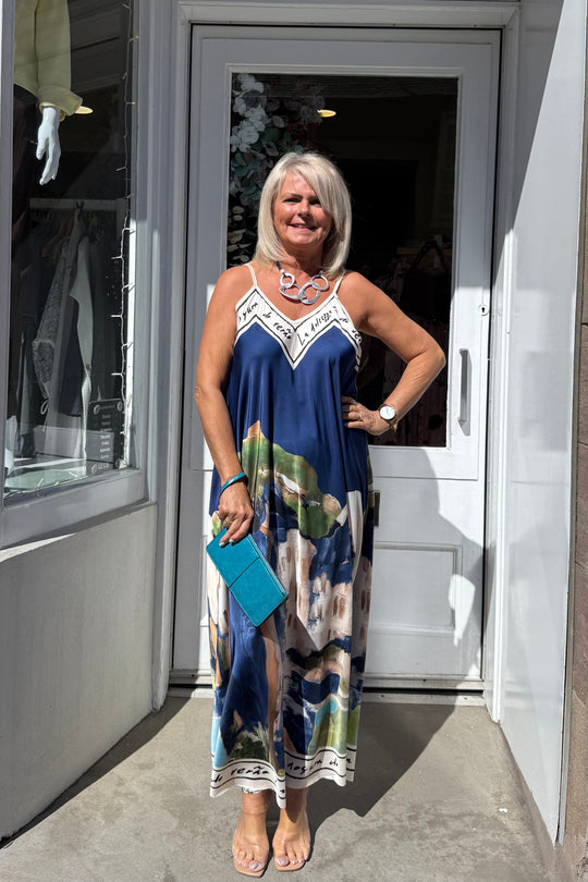 Navy Blue Silky Cami Maxi Dress